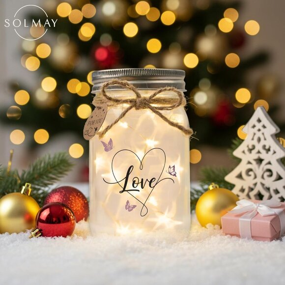 Mason Jar Night Light Sentimental Decorative Lamp Warm Led Fairy Lights Gifts - Picture 9 of 9